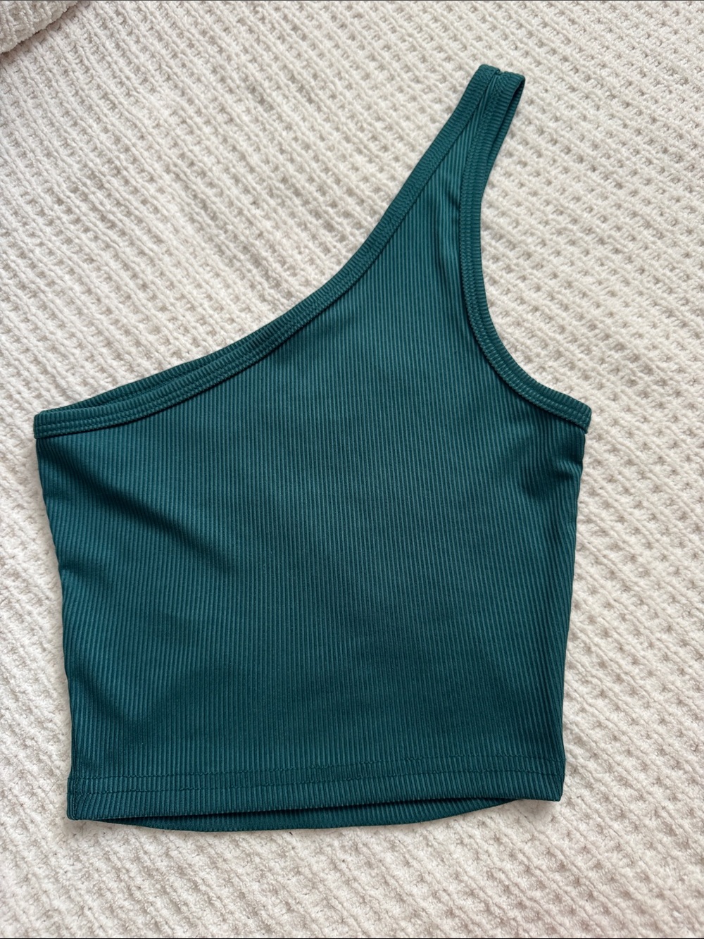 One-Shoulder Ribbed Tank Top - Teal - Picture 2 of 2
